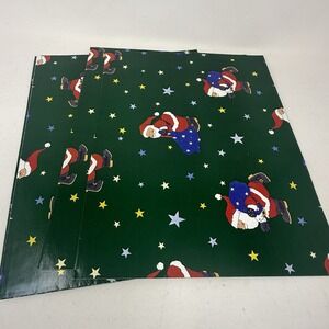 Vintage Christmas Wrapping Paper Gift Wrap 3 Sheets 22" x 35" Green Santa Clause